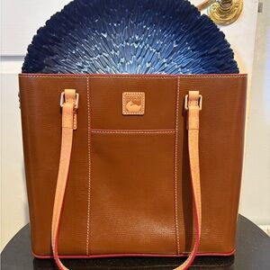 Dooney & Bourke Tan Leather Tote with Red Accents
